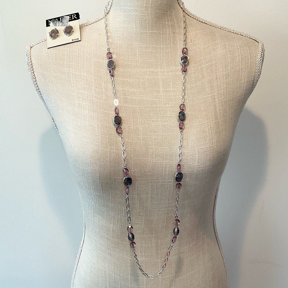 Napier Silver & Purple Crystal Necklace & Earring Set - New